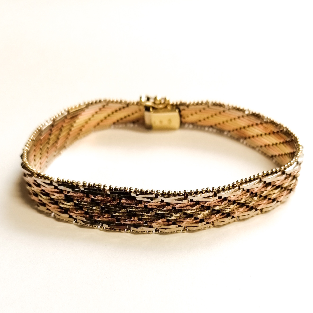9ct Gold Three Colour Brick Link Bracelet (1977) G Davison & Sons
