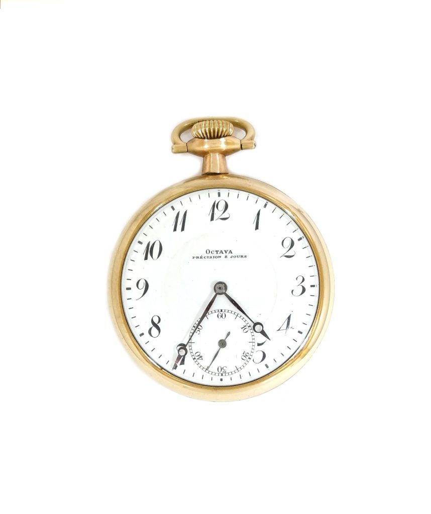 Octava Precision Open Face Pocket Watch Gold Plated Case