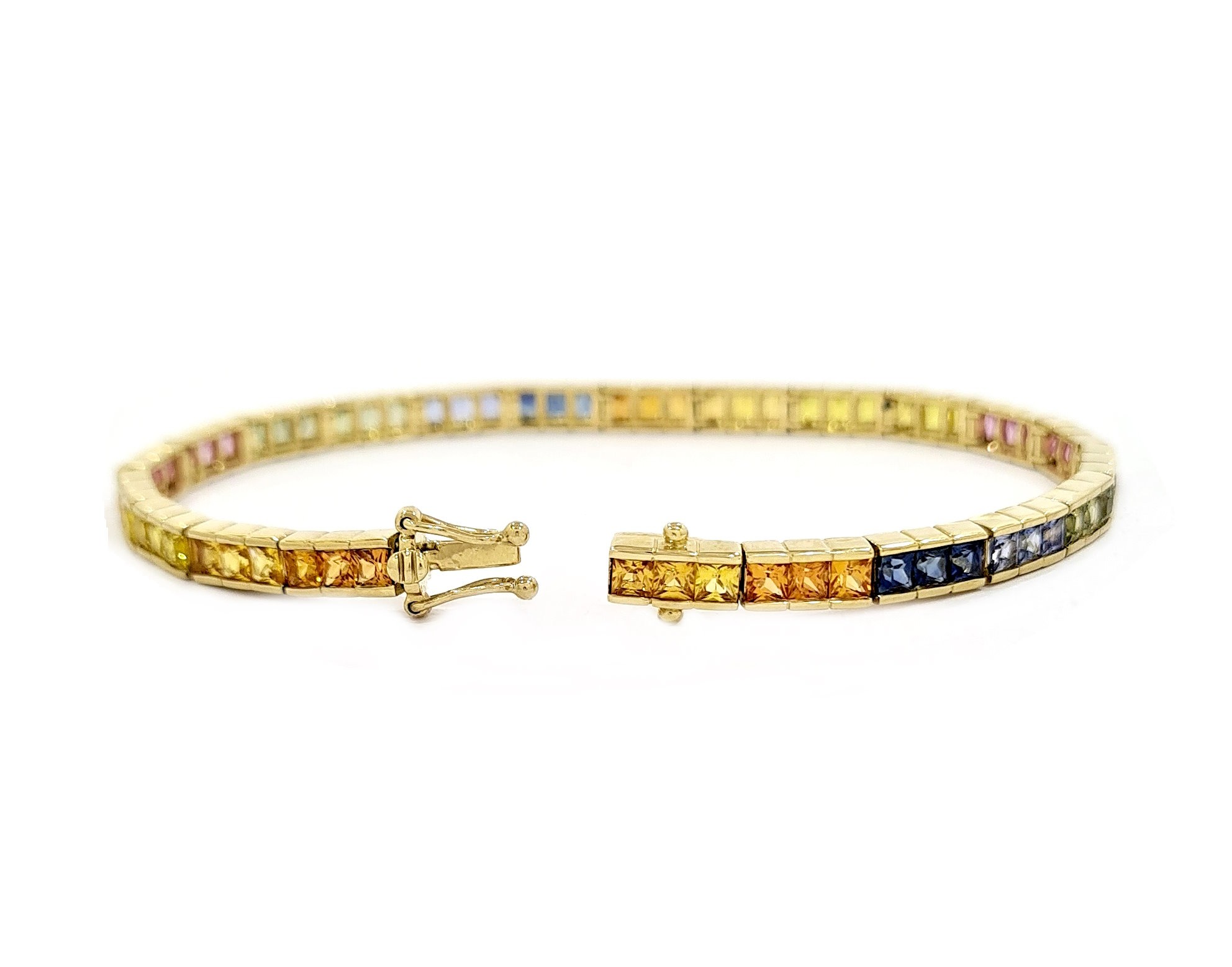 9ct Gold MultiColoured Sapphire Line Bracelet G Davison & Sons