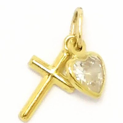 9ct Gold Hollow Cross & Cubic Zirconia Heart Charm
